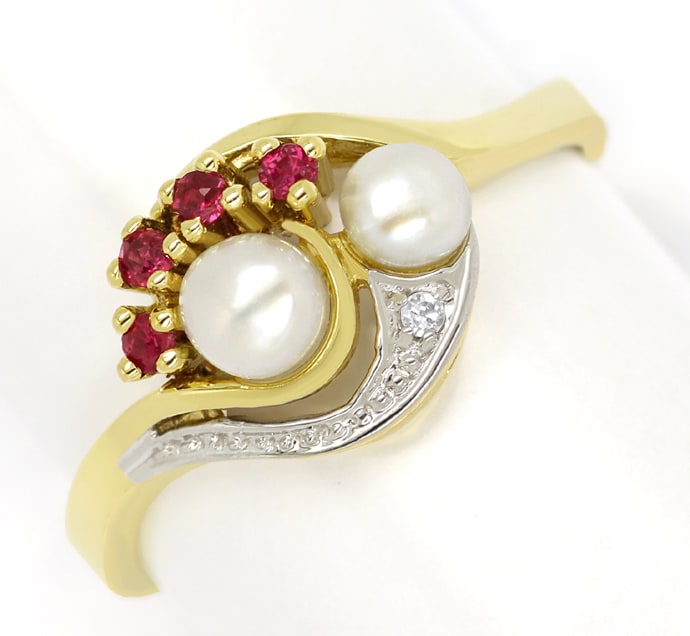 Foto 2 - Damenring Perlen und Top Rubine und Diamant in Gelbgold, Q1348